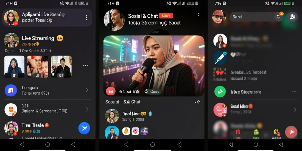 Tampilan antarmuka aplikasi 71H dengan fitur Live Streaming yang interaktif.