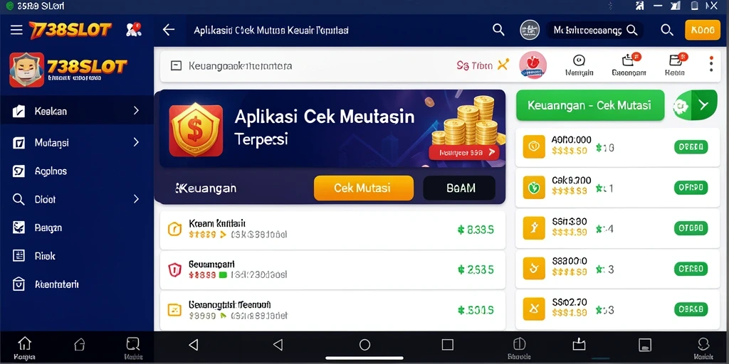 Antarmuka aplikasi 738SLOT menampilkan fitur Cek Mutasi dengan jelas.