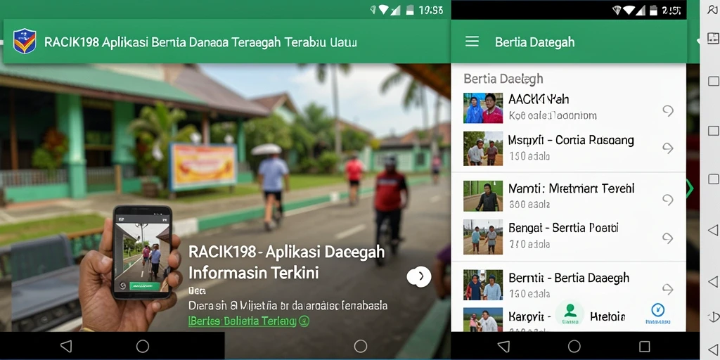 Tampilan utama aplikasi RACIK198 dengan fitur berita daerah terkini.