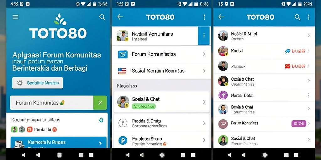 Screenshot aplikasi TOTO80 dengan tampilan forum komunitas yang interaktif.